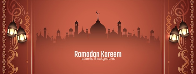 Religijny Baner Powitalny Festiwalu Ramadan Kareem Z Wektorem Meczetu