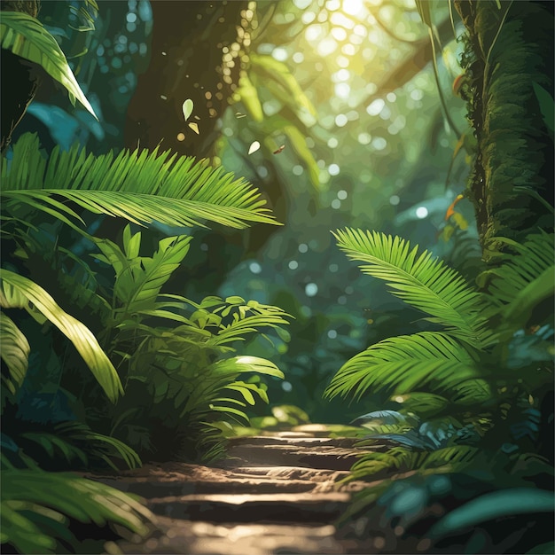 Renderowania 3 D Tło Tropikalnej Dżungli Z Zielonym Liściem Ilustracja 3 D Renderowania 3 D Tropikalny J
