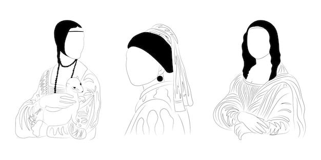 Plik wektorowy renesansowy zestaw damski mona lisa dziewczyna z perłowym kolczykiem dama z gronostajem