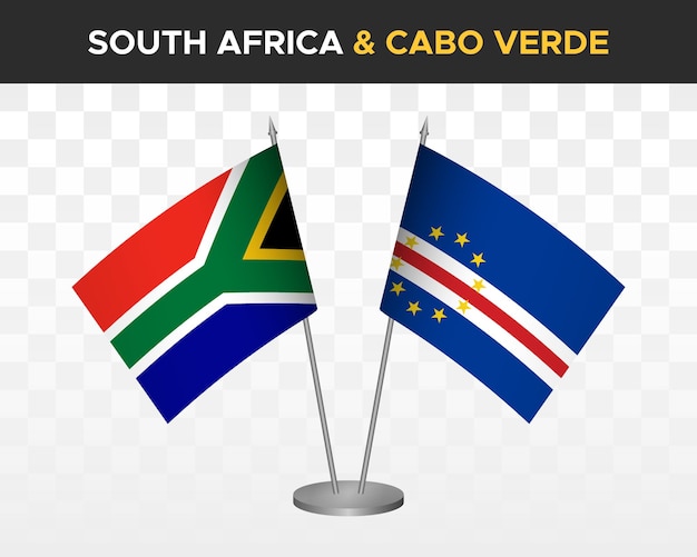 Republika Południowej Afryki Vs Cabo Verde Zielonego Zielonego Biurka Flagi Makieta Na Białym Tle 3d Wektor Ilustracja Flagi Stołowe