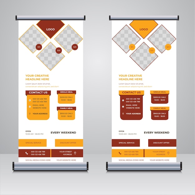 Plik wektorowy restauracja biznesowa roll up banner design vector