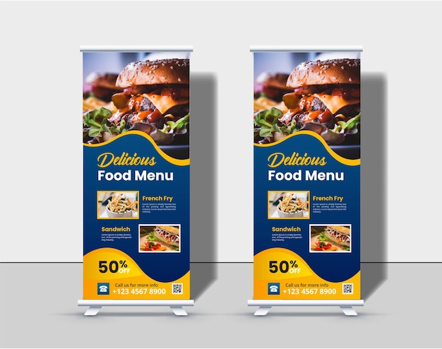 Restauracja Pyszne Jedzenie Roll Up Banner Design Wektor Premium