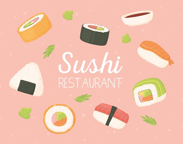 Restauracja Sushi Japońskie Jedzenie Owoce Morza Rolki Tradycyjnej Ilustracji