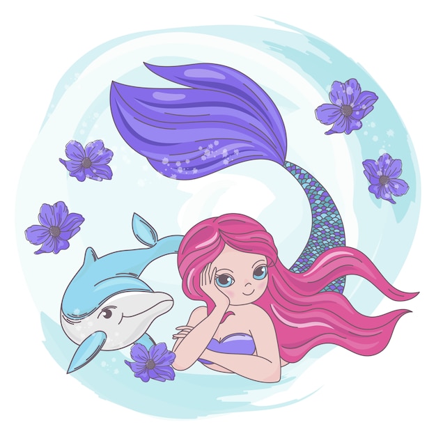 Resting Mermaid Dolphin Sea Cartoon