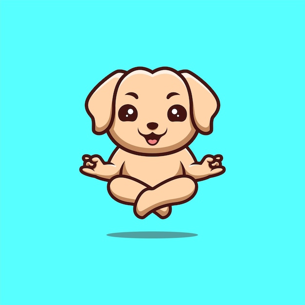 Retriever Siedzi Medytacja śliczne Kreatywne Kawaii Kreskówka Maskotka Logo