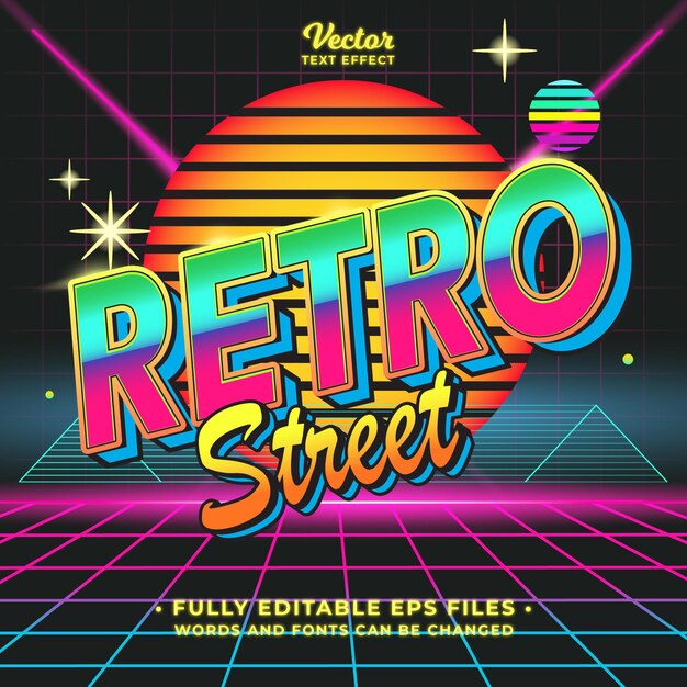 Retro 80s pop street style efekt tekstowy edytowalny eps cc