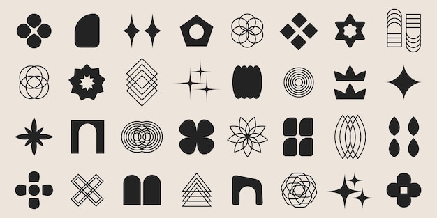 Retro abstrakcyjne czarno-białe geometryczne kształty ustawione brutalistyczne współczesne kształty y2k retro design