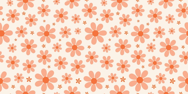 Retro bezszwowy baner z pomarańczowymi stokrotkami