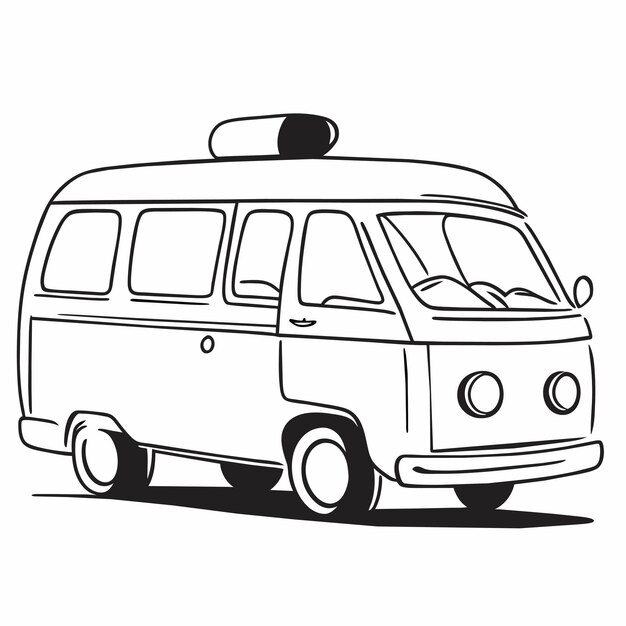 Retro Bus Camper Ręcznie Narysowany Płaski Stylowy Naklejka Kreskówkowa Ikonka Koncepcja Izolowana Ilustracja