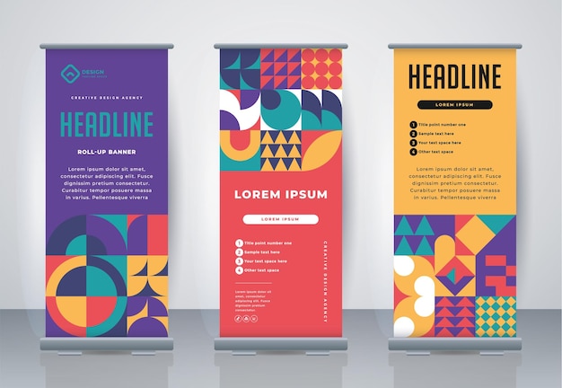 Plik wektorowy retro business roll up standee design banner szablon prezentacja i broszura geometryczny xbanner i flagbanner reklama ilustracja wektorowa