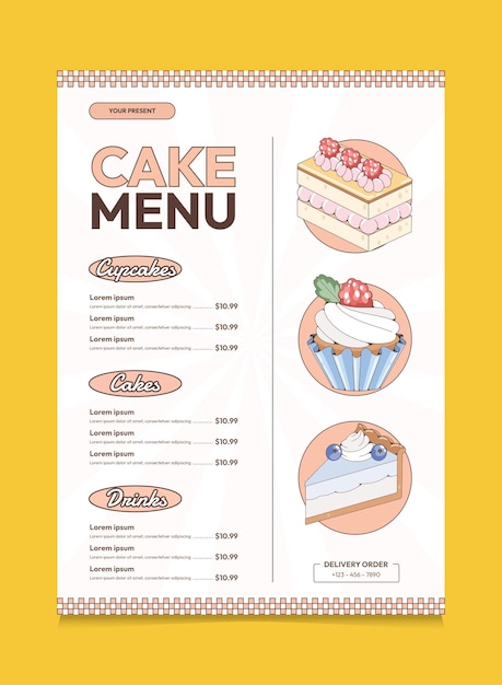 Retro Cake Menu Poster Design odpowiedni do plakatu promocyjnego