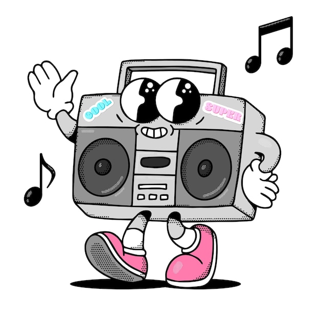 Retro Cassette Player Groovy Mascot