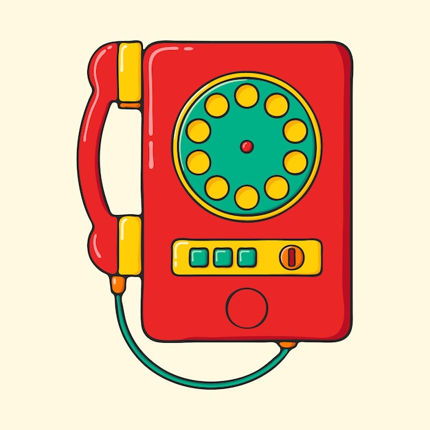 Plik wektorowy retro czerwony telefon ręcznie rysowane stylu pop-art ilustracja.