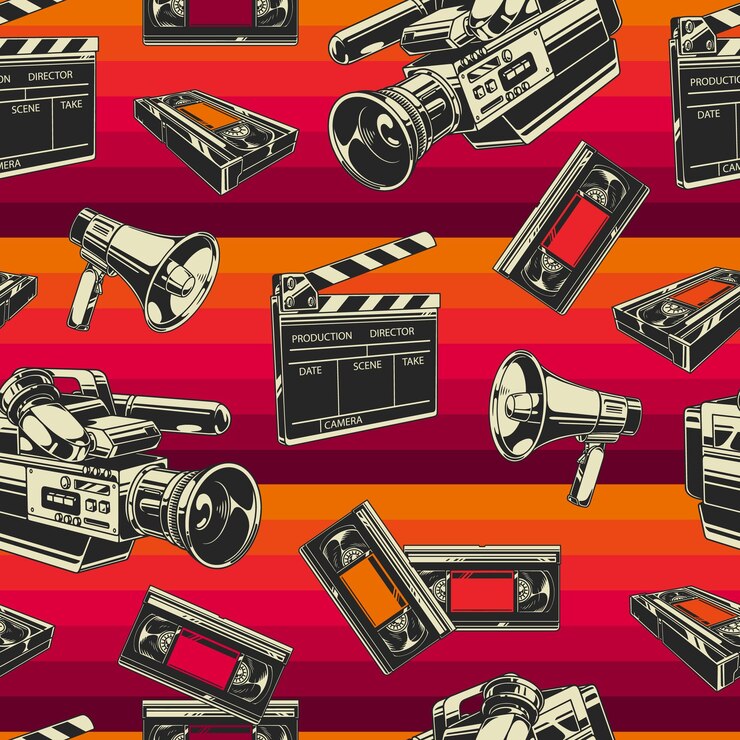 Wektor retro film i narzędzia audio wzór