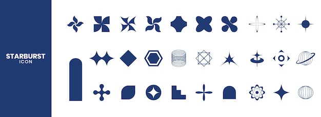 Plik wektorowy retro futurystyczne ikony błyszczące zbiór zestaw kształtów gwiazd zestaw wektorowy gwiazd y2k starburst