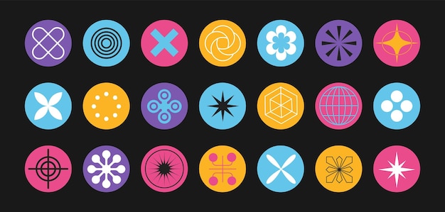 Retro futurystyczny projekt elementów kolekcji abstrakcyjnych graficznych symboli geometrycznych i obiektów