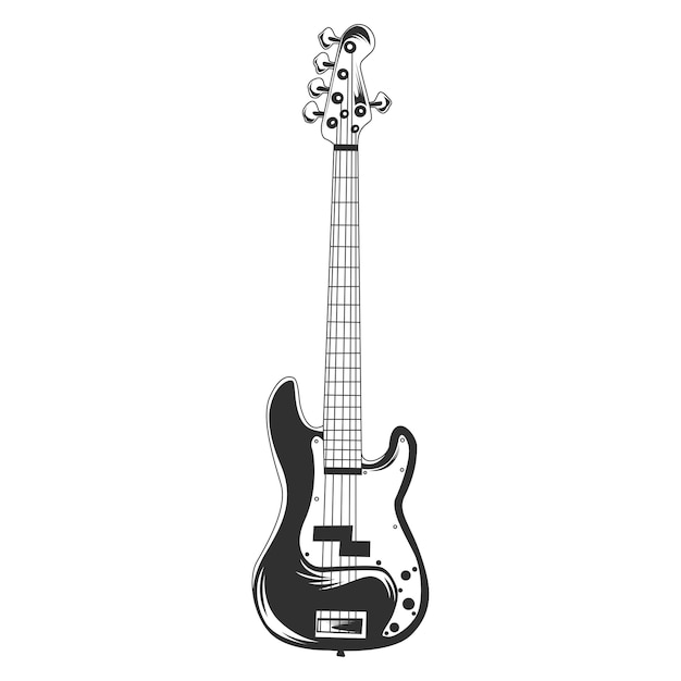 Retro Gitara Basowa Wektor, Vintage Gitara Basowa Ilustracji