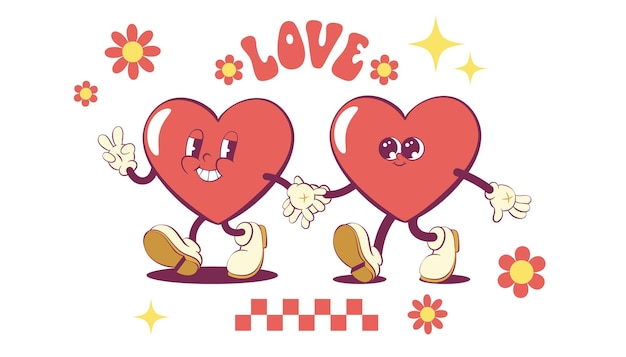 Plik wektorowy retro groovy heart mascot characters