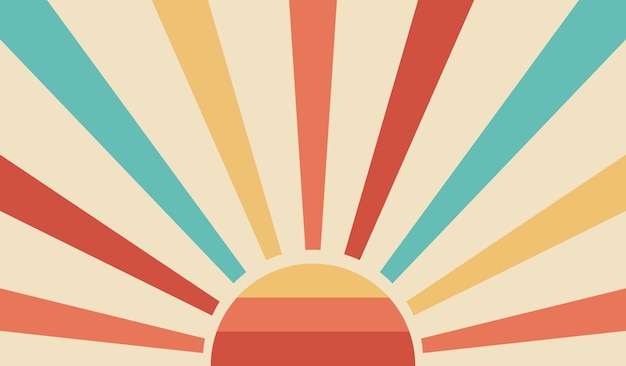 Retro groovy słoneczne tło Kolorowe 60 i 70 okrągłe paski styl wektorowy projekt ilustracji