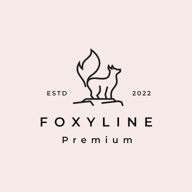 Retro Hipster Line Art Fox Logo Design Ilustracja Wektorowa