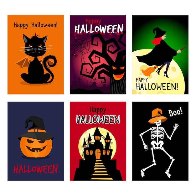 Retro Jesienne Plakaty Halloween. Noc Wektor Halloween Ulotki Zestaw Ilustracji Wektorowych