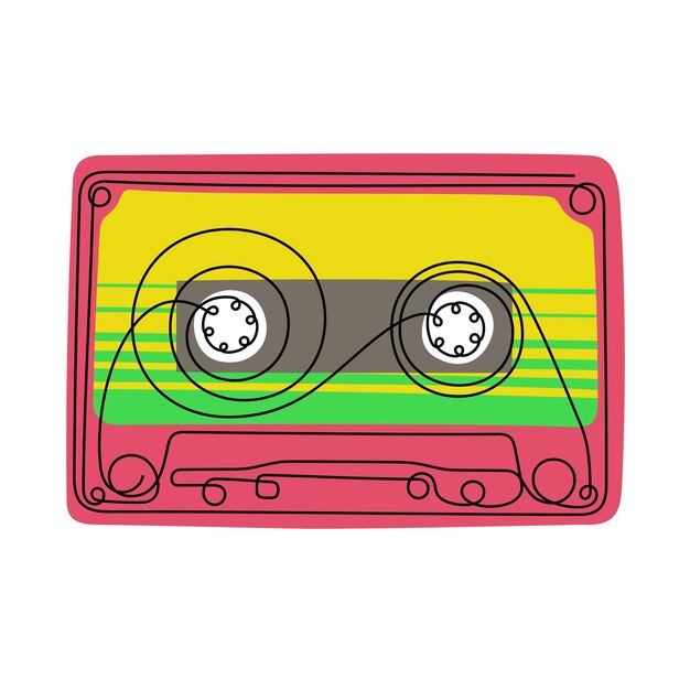 Plik wektorowy retro kaseta audio ciągła linia kolorowa ilustracja wektorowa