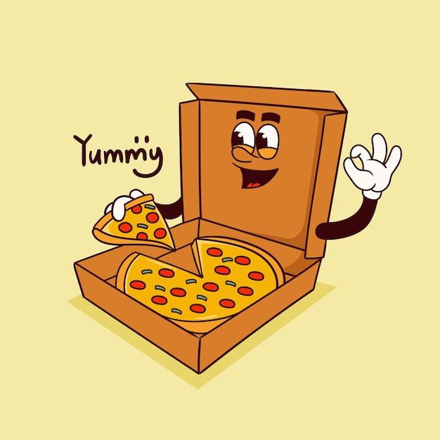 retro kreskówka zabawny groovy charakter pizza groovy postać z kreskówek
