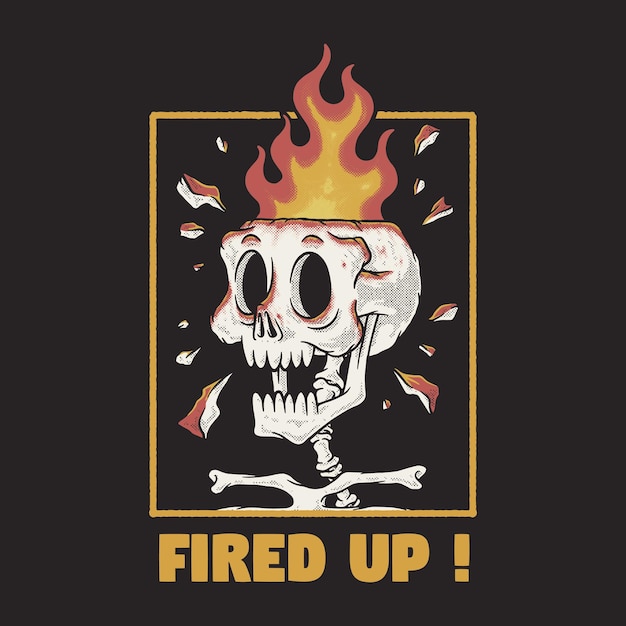 retro kreskówkowy emblemat płonącej głowy szkieletu