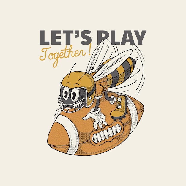 Plik wektorowy retro kreskówkowy emblemat pszczoły amerykańskiego piłkarza