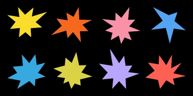 Retro kształt w modnym stylu lat siedemdziesiątych Abstrakcyjna iskra gwiazdy Kolorowe błyskawice Formy geometryczne Formy