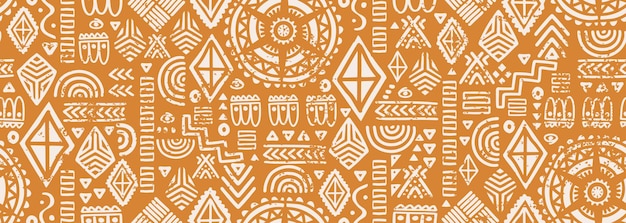 Retro Kultura Afrykańska Bezszwowy Wzór Starożytna Tekstura Rysunek Dekoracyjny Relief Adinkra Moda Tekstylna Drukuj Wektor Ilustracja Styl Navajo