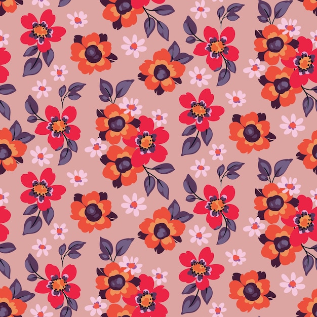 Retro kwiatowy wzór tła z małymi pięknymi bougets Romantyczny botaniczny nadruk z ładnymi rysunkowymi kwiatami pozostawia gałęzie ilustracji wektorowych