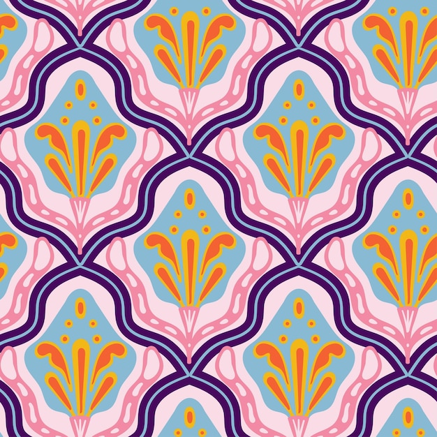 Retro lat siedemdziesiątych abstrakcyjny kwiatowy organiczny bezszwowy wzór Kwiat kształt groovy styl indie tekstura