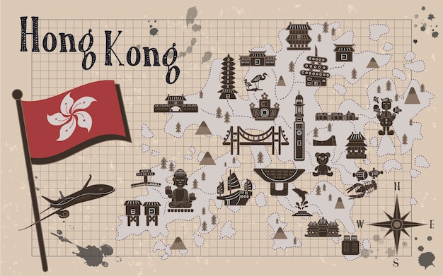 Retro Mapa Podróży Hongkongu Na Papierze Firmowym