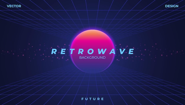 Retro neon cyber tła krajobraz 80s Styled.