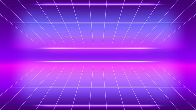 Plik wektorowy retro neonowe światło świecące fioletowe tło perspektywy siatki