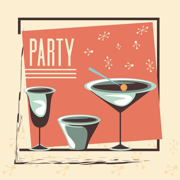 Plik wektorowy retro party card with drink cups