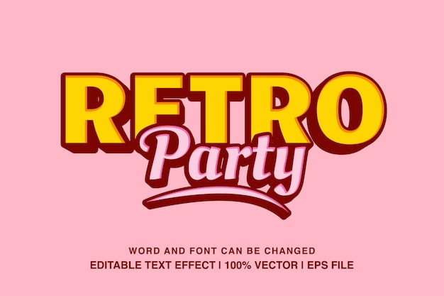 Retro party edytowalny efekt tekstowy szablon 3d pogrubiony krój w stylu retro i vintage