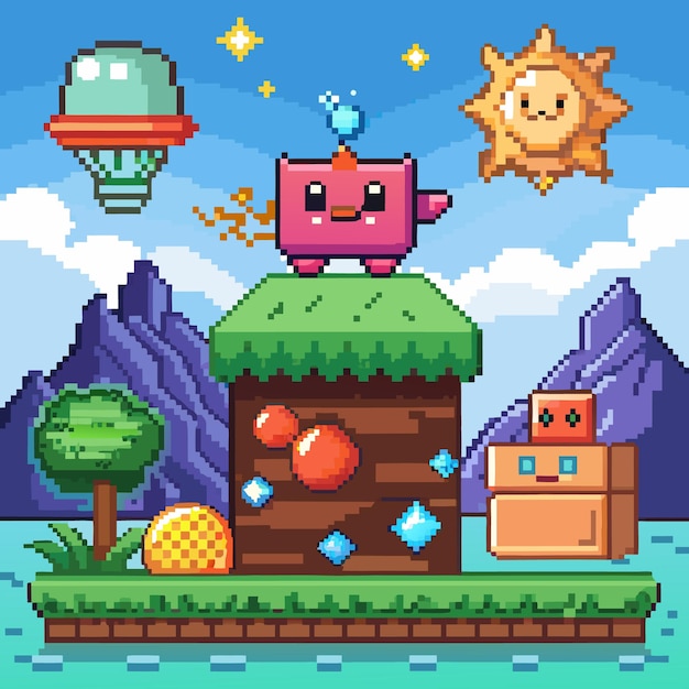 Retro Pixel Game ikony trofeów i elementy wektorowe do projektowania poziomów arkadowych przygód