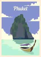 Plik wektorowy retro plakat panoramę miasta phuket