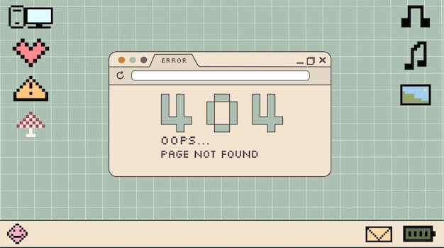 Retro Pulpit Laptopa Z Ikonami Pikseli I Oknem Przeglądarki Z Błędem 404. W Modnym Stylu Retro Y2k.