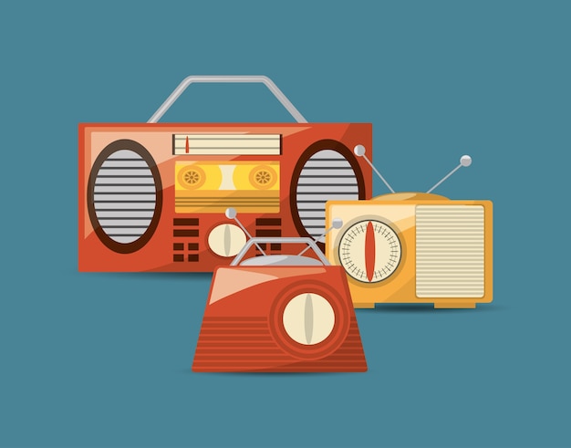 Retro radia i stereo ikona nad błękitnym tłem
