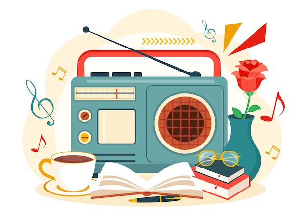 Retro Radio Wektor ilustracja z stylem odtwarzacza do nagrywania i słuchania muzyki