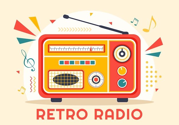 Retro Radio Wektor Ilustracja Z Stylem Odtwarzacza Do Nagrywania I Słuchania Muzyki