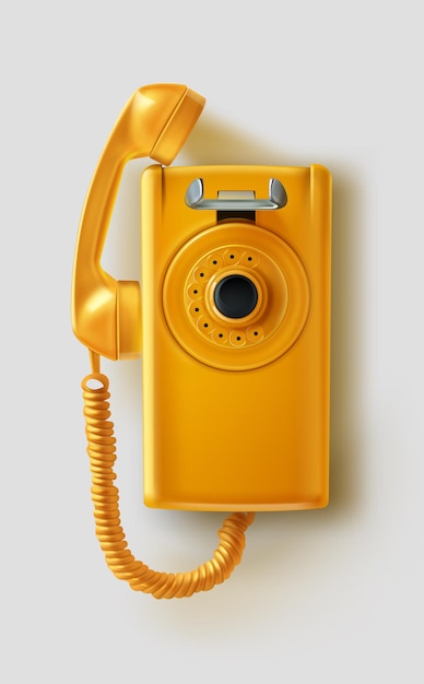 Retro realistyczny żółty telefon publiczny z lat 80