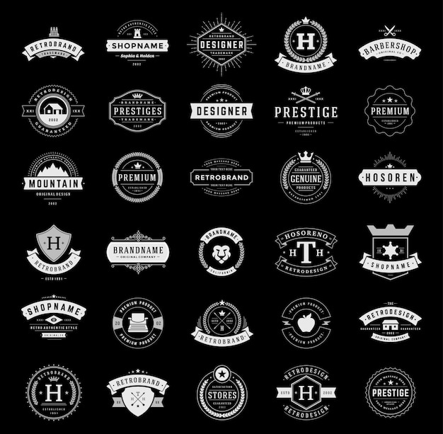 Retro rocznika logotypy i odznaki ustawiają typopgraphic projekta elementy wektorowych