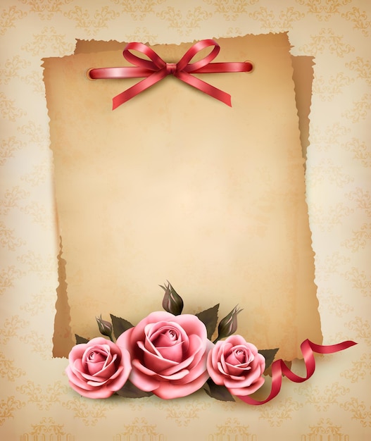 Plik wektorowy retro różowa róża i stary papier.