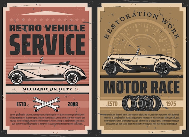 Plik wektorowy retro samochód naprawy usługi motor race wektor plakat