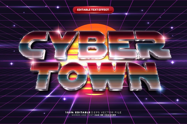 Retro SciFi Futurystyczne lata 80. Edytowalny efekt tekstowy Rzeczywistość wirtualna Tech