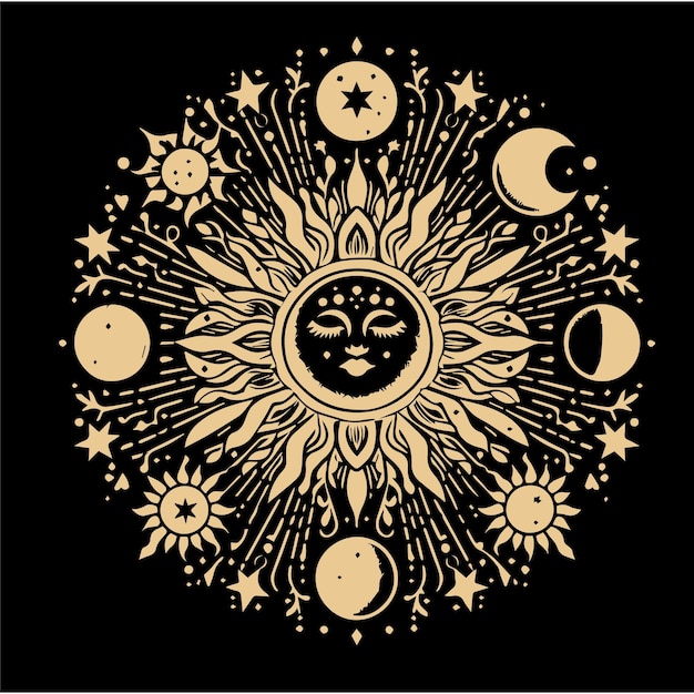 Plik wektorowy retro słońce i mistyczny magiczny księżyc svg wektor